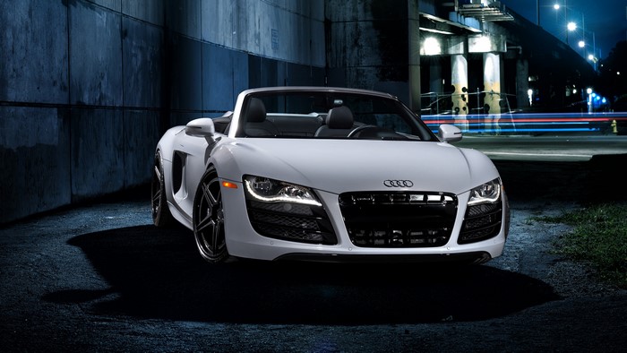 White Audi R8 Roadster at Night