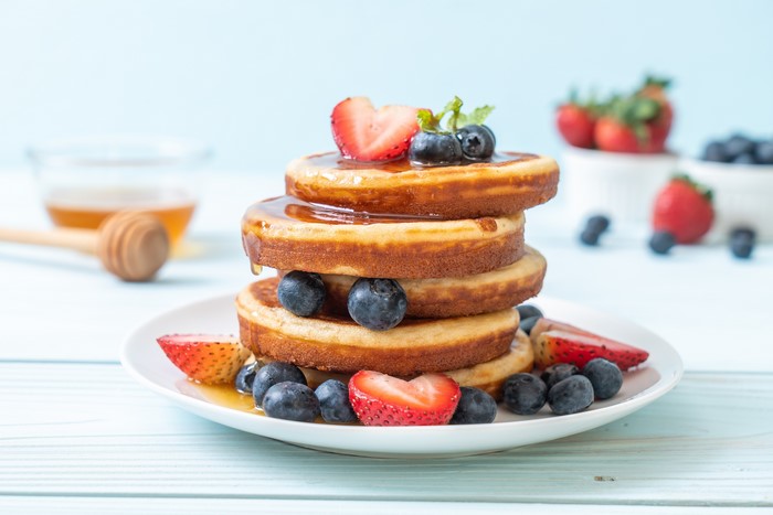 Pancakes with Berries and Honey