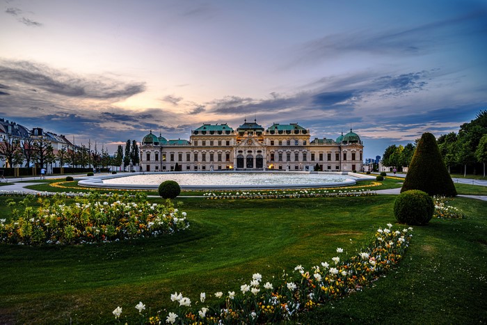 Belvedere Palace and Gardens in Vienna, Austria at Dusk
