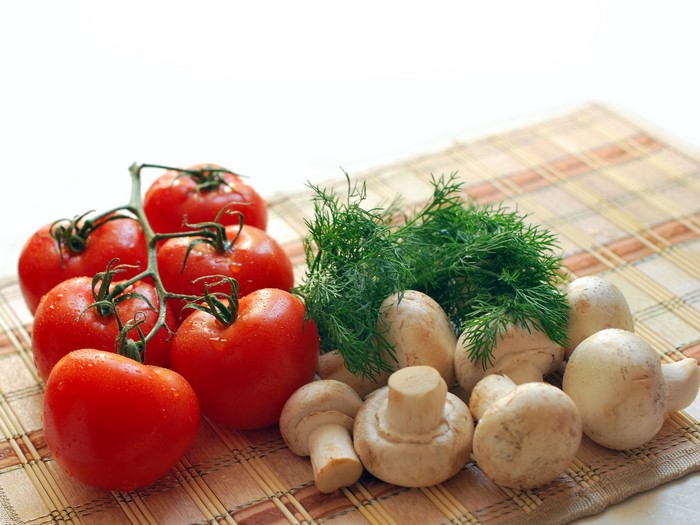 Tomatoes, Dill, and Mushrooms on a Placemat