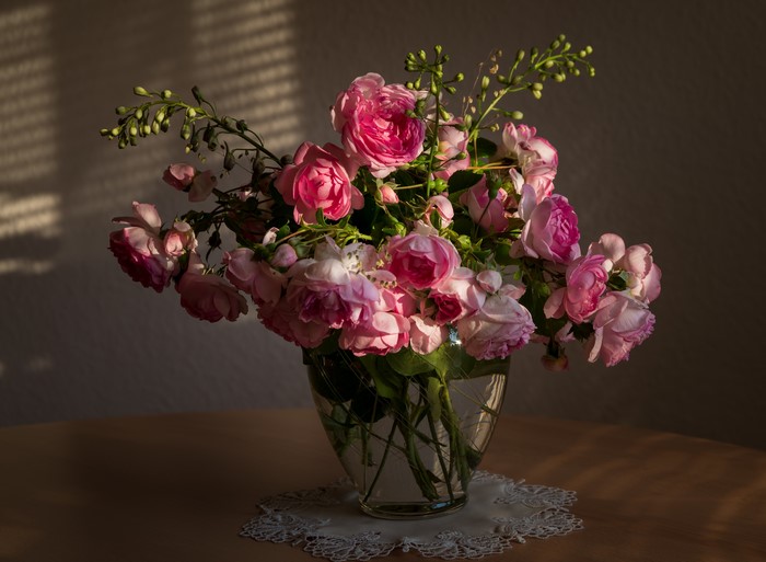 Pink Roses in a Glass Vase