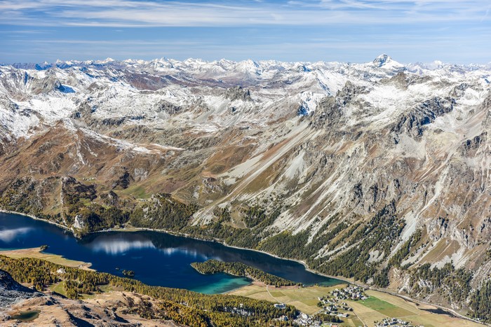 4K Switzerland Mountains and Lake Alps Aerial View