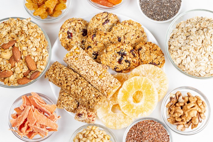 Assortment of Granola Bars, Cookies, Nuts, and Dried Fruits