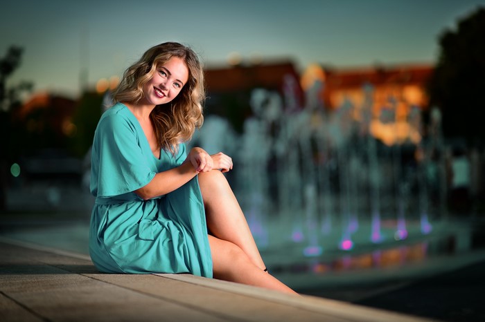 4K Portrait of Selina Sitting in Turquoise Dress