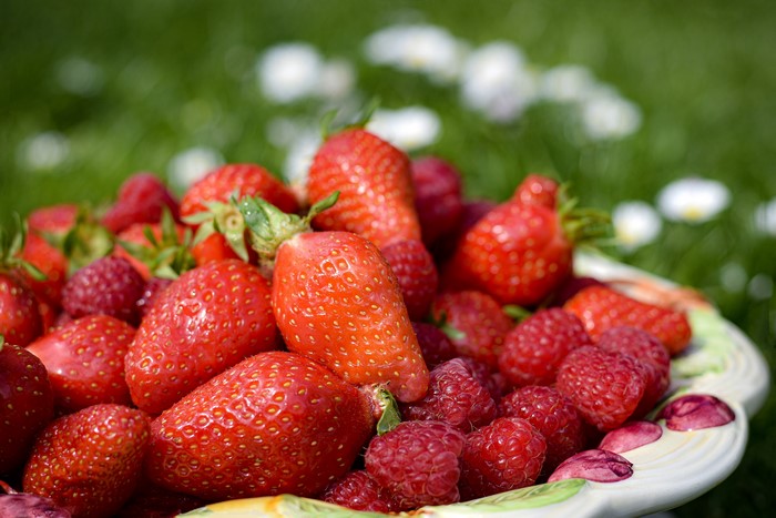 Bowl of Strawberries and Raspberries