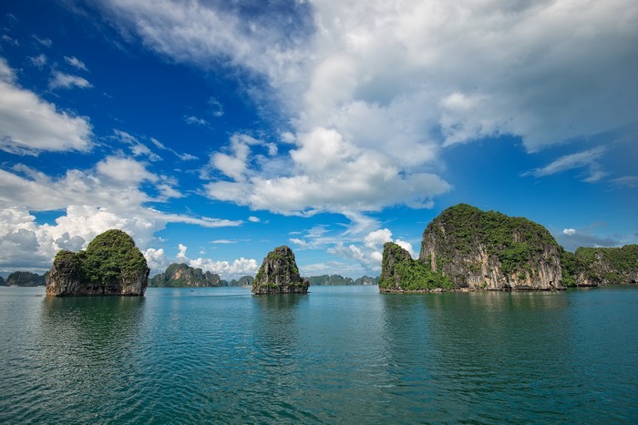 Ha Long Bay, Vietnam with Limestone Karsts and Clouds