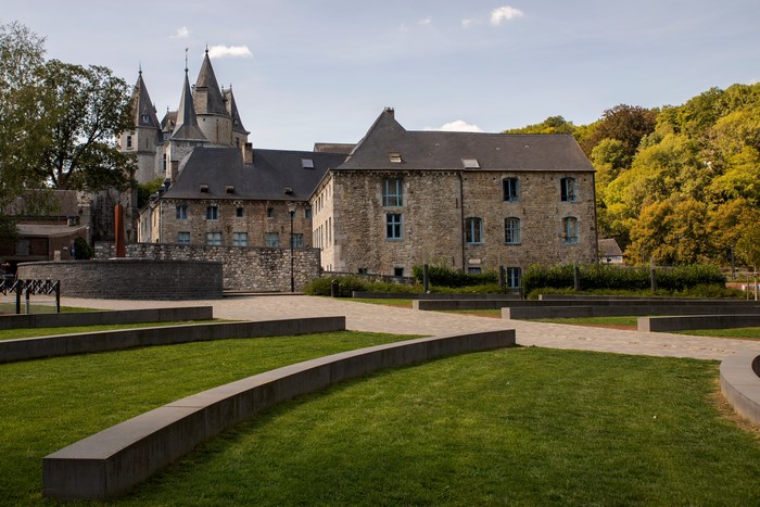 Castle in Durbuy, Belgium with Trees and Lawn