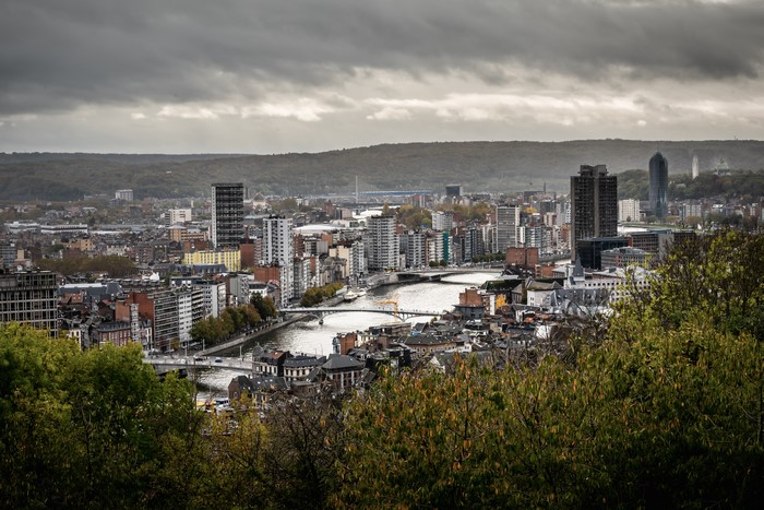 Cityscape with River and Bridges in Belgium