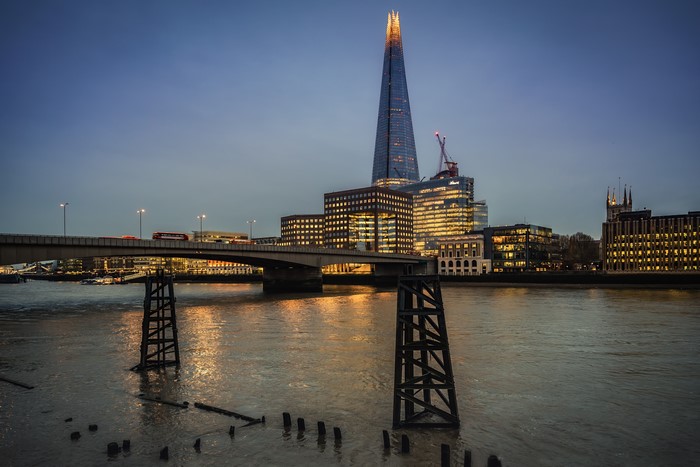 The Shard and London Bridge over the Thames at Dusk