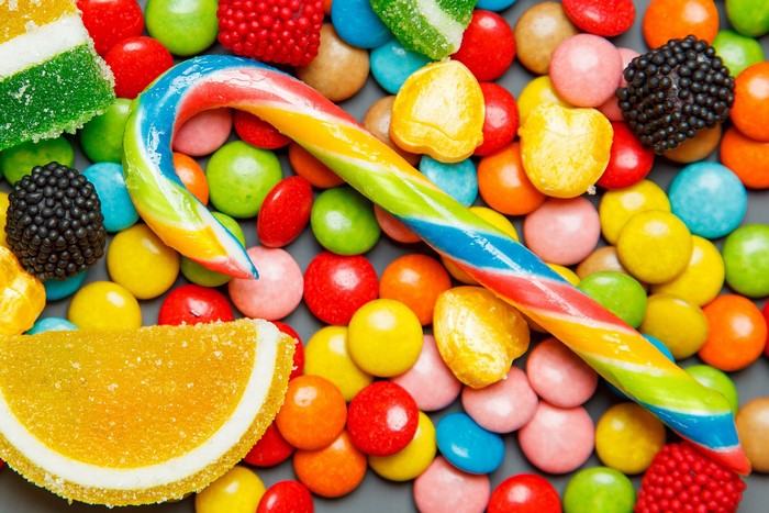 Assortment of colorful candies and lollipops