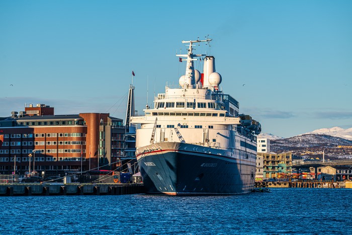 Cruise ship docked in Tromso, Norway