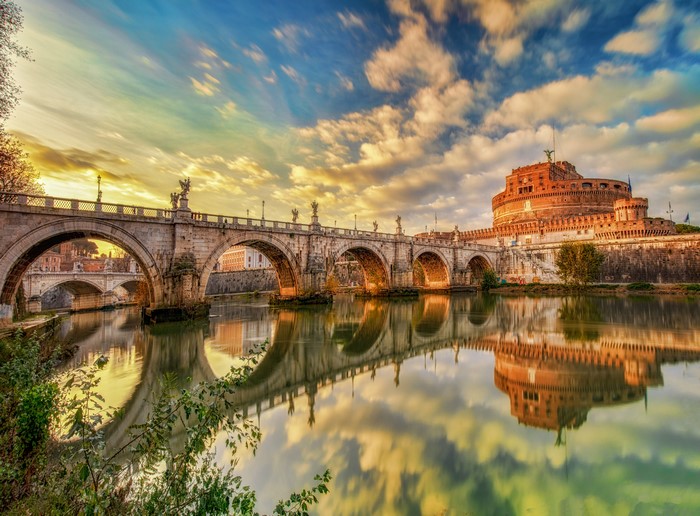 Castel Sant'Angelo and Ponte Sant'Angelo over Tiber River, Rome