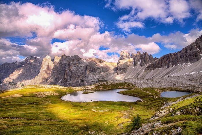 Dolomites Mountains Lake Scenery Italy Alps HDR