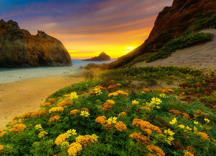 4K Evening Sunset on California Coast