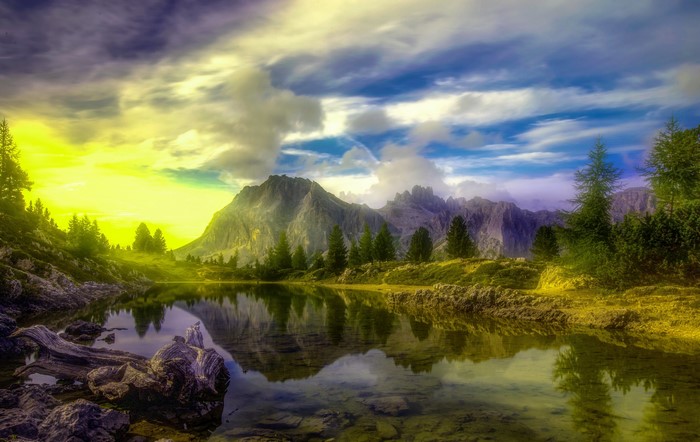 Lake and Mountains in the Dolomites, Italy