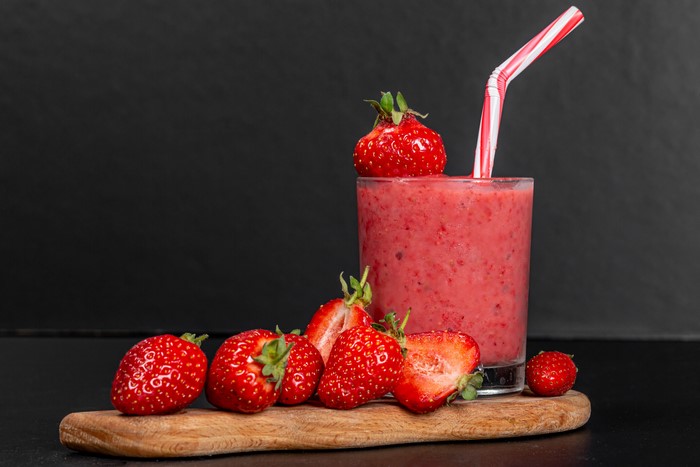 Strawberry Smoothie in Highball Glass with Straw