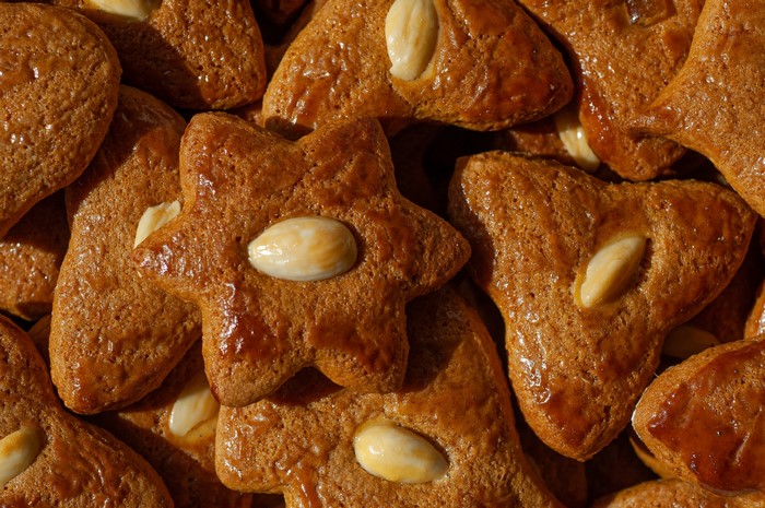 Close-up of gingerbread cookies with almonds