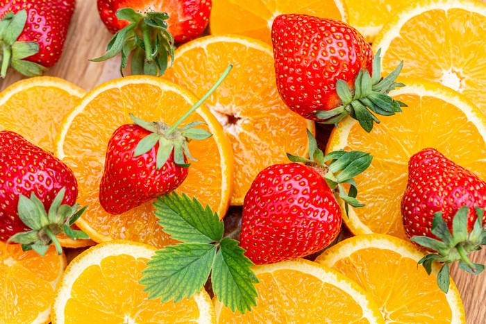 4K Orange Fruit and Strawberry Closeup