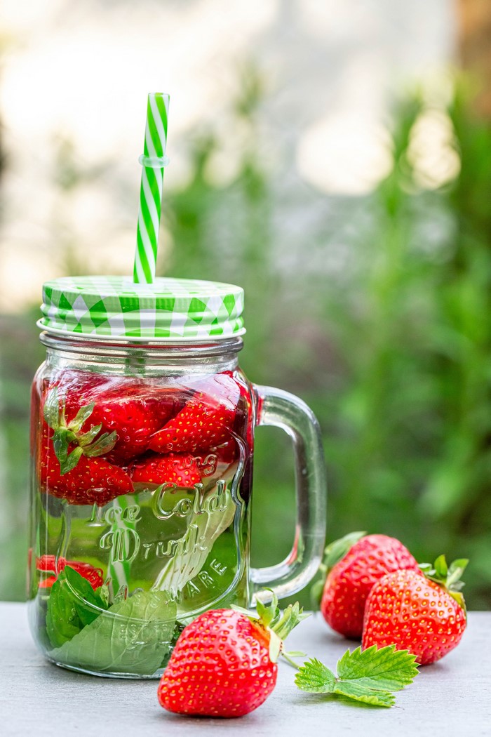 Strawberry and Mint Infused Water in a Mason Jar