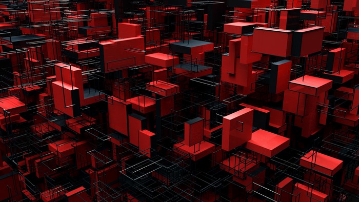 Abstract Red and Black Geometric Cubes