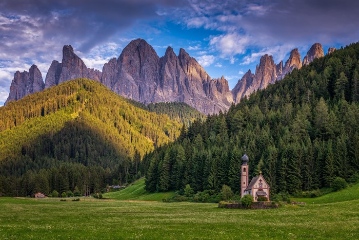 Santa Maddalena Church in Dolomites, Italy