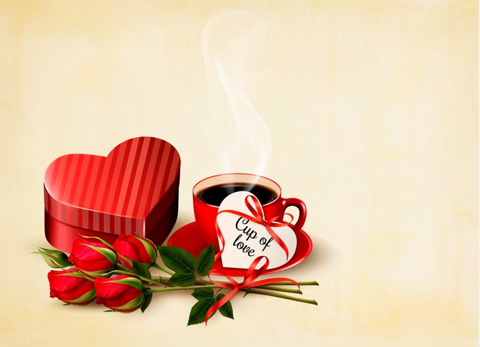 Valentine's Day Coffee Cup with Roses and Gift Box