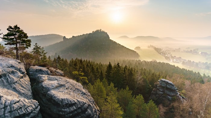 4K Foggy Sunrise over Saxon Switzerland National Park