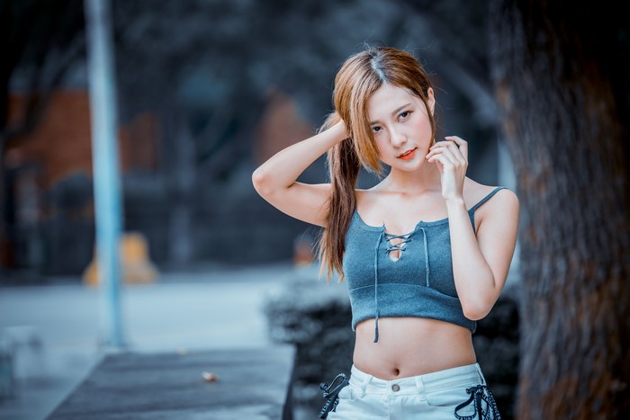 4K Portrait of Young Asian Woman with Brown Hair