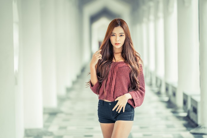 4K Asian Woman with Brown Hair and Shorts
