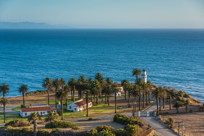 Point Vicente Lighthouse and Houses in California