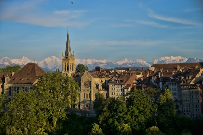 Bern, Switzerland with snow-capped mountains