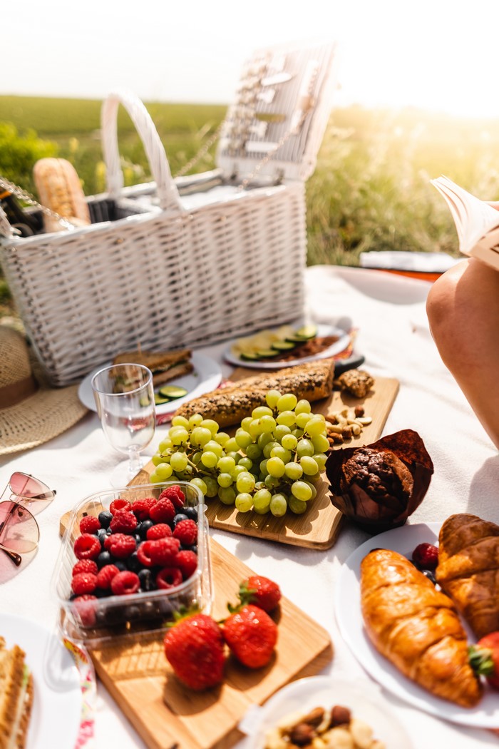 Picnic with Berries, Grapes, and Croissants