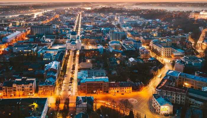 Kaunas, Lithuania cityscape from above at dusk