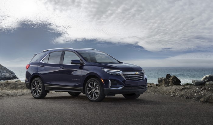 Blue 2021 Chevrolet Equinox Premier by the ocean