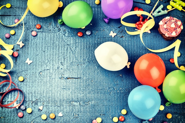 Birthday Party Decorations with Balloons and Cupcake