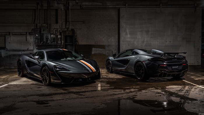 Two McLaren 570S Roadsters in a Garage