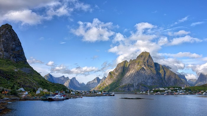 Reine, Lofoten, Norway Mountains and Village