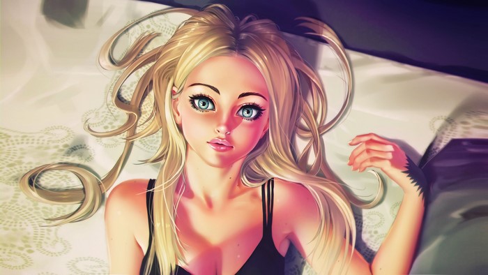 Painting Art of a Blonde Girl with Flowing Hair