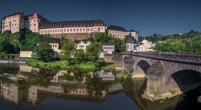 Weilburg Castle and Bridge over Lahn River in Germany