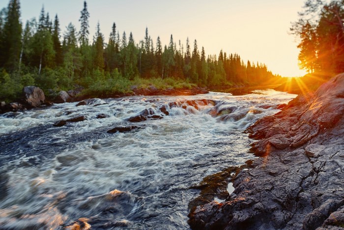 River Tumcha in Karelia during sunset