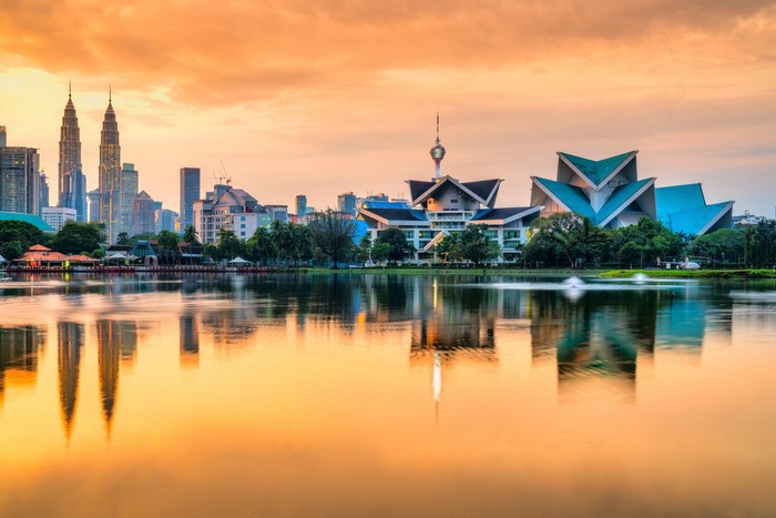 Kuala Lumpur Skyline and Lake at Dusk