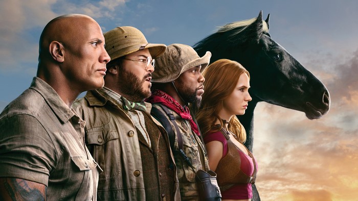 4K Jumanji: New Level with Dwayne Johnson, Kevin Hart, Jack Black, and Horse