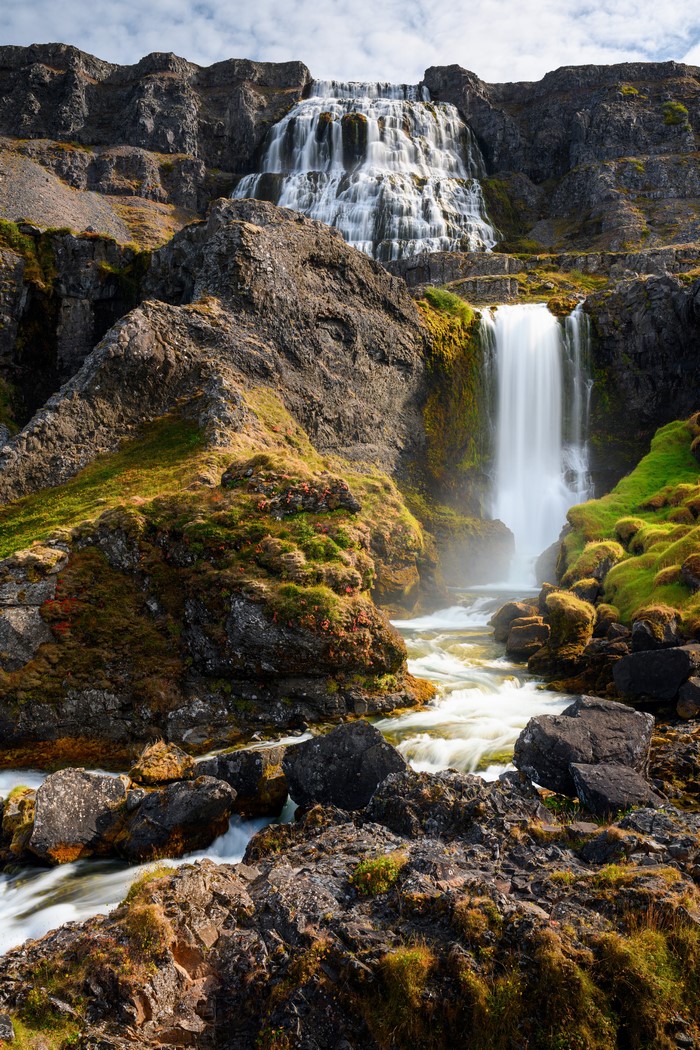 Dynjandi Waterfalls in Icelandic Mountains