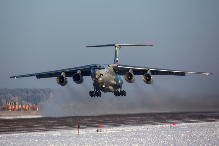 Ilyushin Il-76MD-90A taking off in winter
