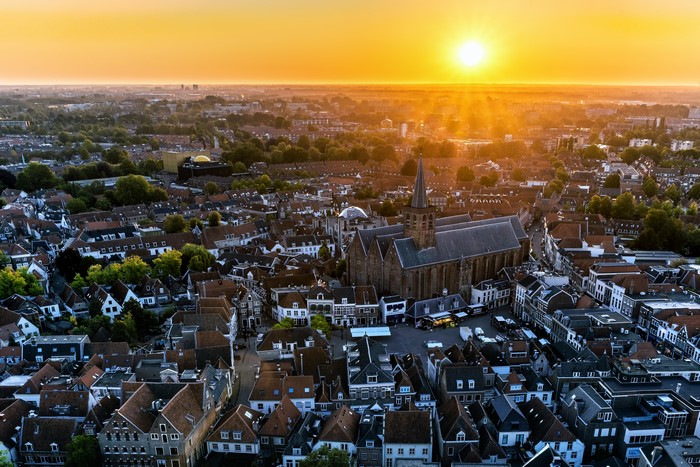 Aerial view of Amersfoort, Netherlands at sunrise