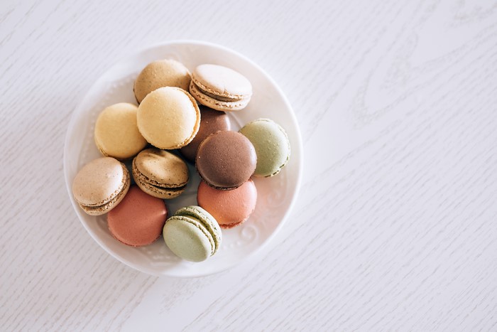 Plate of colorful macarons