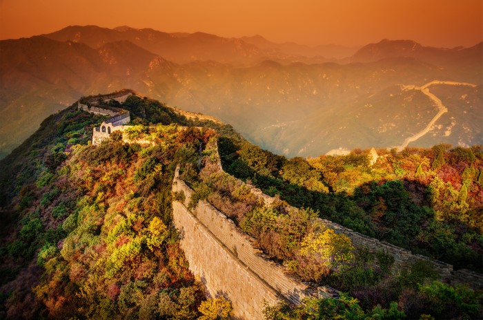 4K, 5K, 6K, China, Mountains, Sunrises and sunsets, The Great Wall of ...