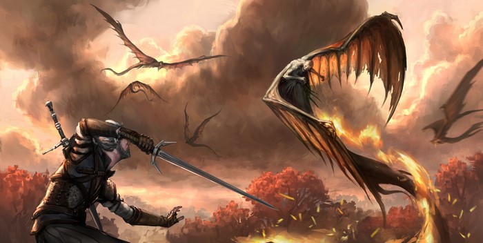 Geralt of Rivia fighting monsters from The Witcher