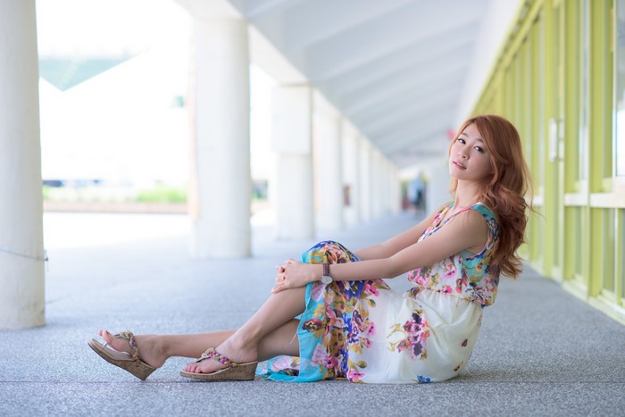 4K Asian Woman Sitting in Floral Dress