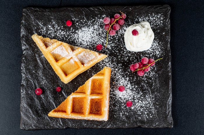 Waffles with berries and cream